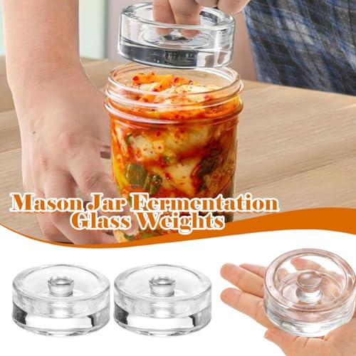 4 Pack Glass Fermentation Weights with Grip Handle, Fermentation Weights, Easy Grip Handle for Wide Mouth Mason Jars, Glass Weights for Fermenting