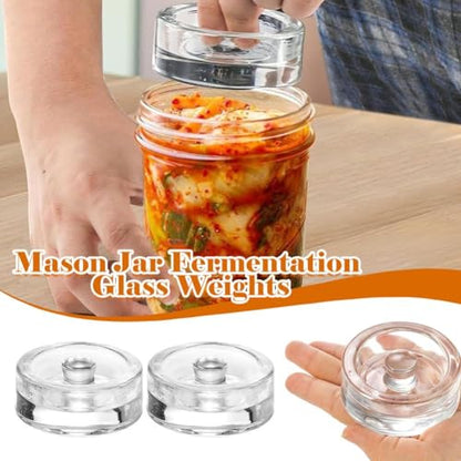 4 Pack Glass Fermentation Weights with Grip Handle, Fermentation Weights, Easy Grip Handle for Wide Mouth Mason Jars, Glass Weights for Fermenting