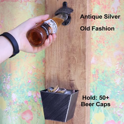 Antique Silver Beer Cap Catcher Wall Mount Stainless Steel Bottle Cap Bucket with Drain Holes for Outdoor BBQ Post - color: Aged Silver