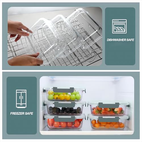 KOMUEE 30 oz 5 Pack Glass Meal Prep Containers, Glass Storage Containers with Lids - Dishwahser, Microwave, Oven and Freezer Safe - color: Gray