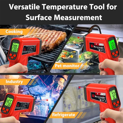 FKM Infrared Thermometer Gun Non-Contact Laser Thermometer Gun -58°F~986°F | (-50°C~530°C) Digital Temperature Gun for Cooking,Oven,Griddle,Automotive,HVAC,Industrial,Adjustable Emissivity,Not for Human - style: -58°F~986°F