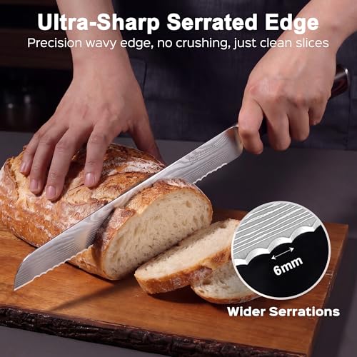 PAUDIN Bread Knife, 10 inch Serrated Knife, German Stainless Steel Bread Knife for Homemade Bread, Razor Sharp Edge for Efficient Slicing Sourdough Bread, Bagels, Cake - style: 10'' Bread Knife