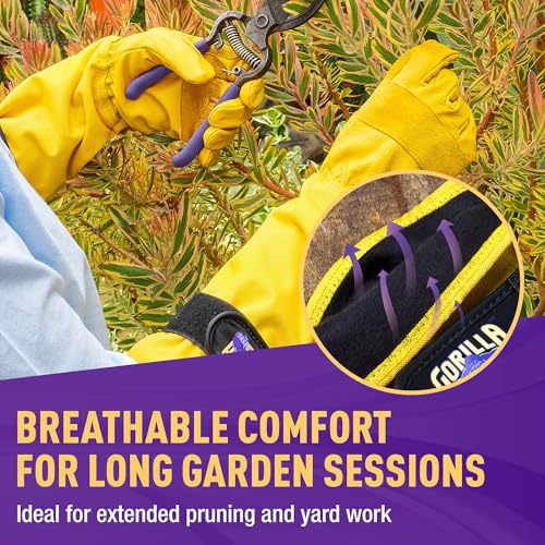 GORILLA EASY CONNECT Gardening Gloves Lightweight Tough Heavy Duty Long Sleeve Leather Pruning Gloves with Adjustable Strap - size: X-Large (Pack of 1)