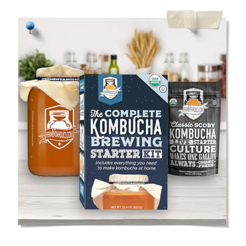 Fermentaholics Kombucha Brewing Starter Kit – USDA Certified Organic SCOBY & Tea, Complete Home Kombucha Making Kit with Culture, Kosher Certified - size: Complete Kombucha Brewing Kit