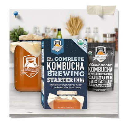 Fermentaholics Kombucha Brewing Starter Kit – USDA Certified Organic SCOBY & Tea, Complete Home Kombucha Making Kit with Culture, Kosher Certified - size: Complete Kombucha Brewing Kit