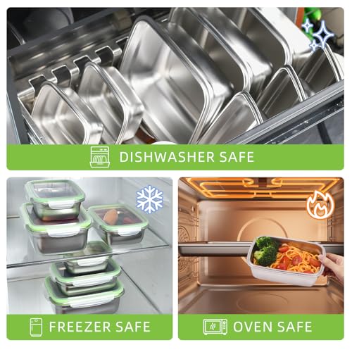 UPTRUST Stainless Steel Food Storage Containers | Leak Proof & Airtight Lids | Set of 9 Containers, Dishwasher & Freezer Safe - size: Set of 9 Containers