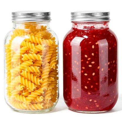 Mason Jars with Lids 32 oz, 2 Pack Regular Mouth Glass Canning Jars for Food Storage, Juice, Jam, Candies, Snack