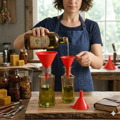 Plastic Kitchen Funnel Set of 3 with Brush – BPA Free Food Grade Funnels for Filling Canning Bottles Oil, Multifunctional for Cooking Lab Automotive, Red - color: Red