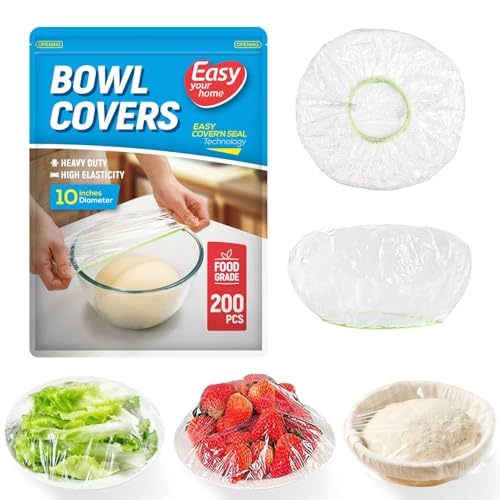 200PCS 10Inch Bowl Covers for Sourdough Bread Proofing | Outdoor Picnics,BPA-Free Plastic,Elastic Stretch Food Storage Lids,Meal Prep,Fresh Keeping,Shower Cap,Hair Deep Conditioning - color: 10Inch-200pcs