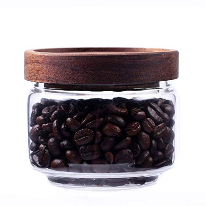 Glass Coffee Containers, 8.5 FL OZ/250 ml Kitchen Serving Food Storage Canister with Sealed Wooden Lid, BPA-Free Clear Glass Jar for Tea Leaves, Powder, Spice(3.06 inch) - color: Clear Glass - Wooden Lid