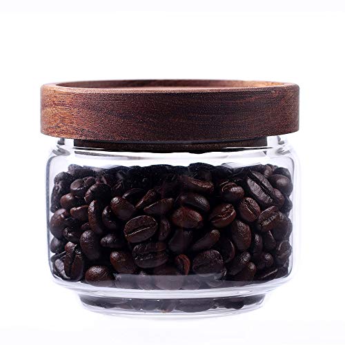 Glass Coffee Containers, 8.5 FL OZ/250 ml Kitchen Serving Food Storage Canister with Sealed Wooden Lid, BPA-Free Clear Glass Jar for Tea Leaves, Powder, Spice(3.06 inch) - color: Clear Glass - Wooden Lid