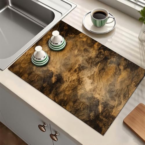 Dish Drying Mat Coffee Bar Mat for Countertops, Cuttable Marble Pattern Hide Stain Rubber Backed Absorbent, 24"X 16" Coffee Bar Accessories for Kitchen Counter, Drainer Rack, Utensils (Ink Pattern C) - color: Ink Pattern C, size: 24" x 24"