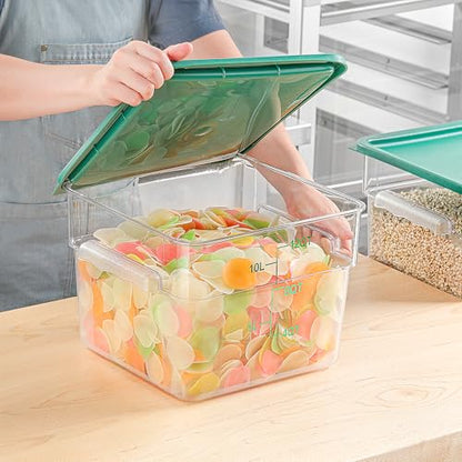 EGGKITPO 8 Pack 12 QT Food Storage Containers with Green Lids Hot Cold Resistant Stackable Square Commercial Container Set with Handle Scarle Commercial Kitchen service Business BPA-Free Polycarbonate - color: Green Lids, size: 12.0 QT
