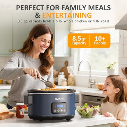 Sunvivi 8.5 Quart Programmable Slow Cooker: Multi-Cooker Food Warmer with Locking Lid & Digital Timer, Adjustable Tempature Control, Dishwasher Safe, Perfect for Families and Gatherings, Blue - color: Blue