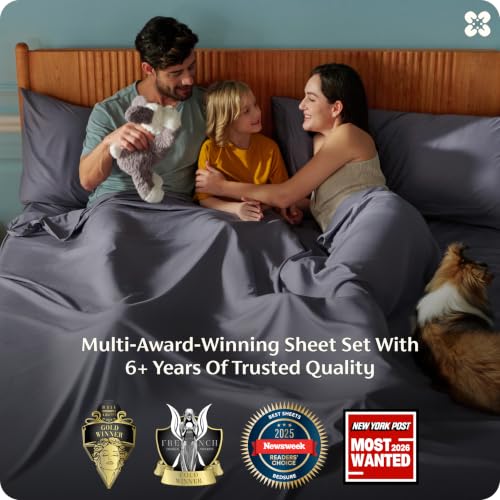 Bedsure PureWoven 100% Rayon Derived from Bamboo, Queen Sheets, 4 Pieces | Cooling Sheets for Hot Sleepers, Breathable & Silky Soft, 16" Deep Pocket, Hotel Luxury Bedding, Dark Grey - color: 01 - Dark Grey, size: Queen
