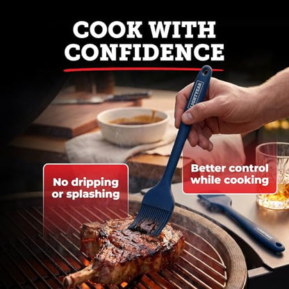 Lightyear Silicone Basting Pastry Brush Set (2 Pcs) ❘ 450°F Heat Resistant Oil Brush for Your Kitchen - Ideal For BBQ’s, Baking & Cooking | 100% Food Grade Silicone - BPA Free & Dishwasher Safe (Blue) - color: Blue