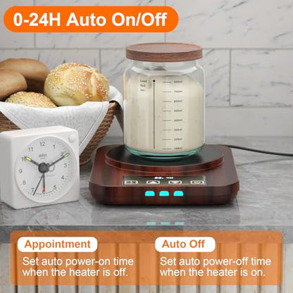 Sourdough Starter Warmer Mat - 24H Timer - Precise 1°F Thermostat Control (70-110°F) - Smart Memory Warming On/Off - Warming Heating Pad for Sour Dough Starter (Wood Grain) - color: Wood Grain