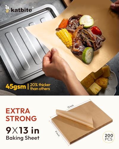 Katbite 200Pcs 9x13 inch Heavy Duty Unbleached Parchment Paper, Parchment Paper Sheets for Baking Cookies, Cooking, Frying, Air Fryer, Grilling Rack, Oven(9x13 Inch) - color: 9"x13"-200
