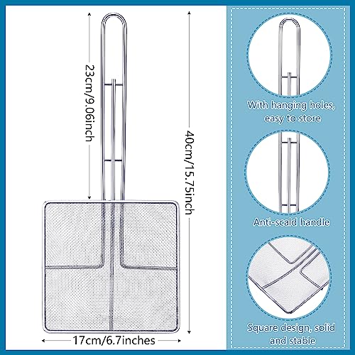 Mumufy 2 Pcs Square Fine Mesh Skimmer Spider Strainer Oil Skimmer for Deep Fryer Frying Scoop Stainless Steel Spider Strainer with Long Handle for Kitchen Swimming Pools Fried Food (6.7 x 6.7 Inch) - size: 6.7 x 6.7 Inch