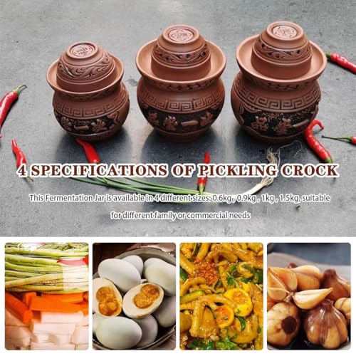 Mini Small Size Kimchi Jar, Handmade Clay Fermentation Tank, Old Traditional Water Seal Design, Pickled Beans and Garlic(0.9kg) - size: 0.9kg