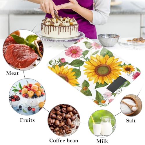 Food Scale Kitchen Digital Scale Food Ounces and Grams Dieting Baking Cooking Waterproof Glass Panels LCD Display,4 Units Scale Tare Function Sunflower White - color: Sunflower 34