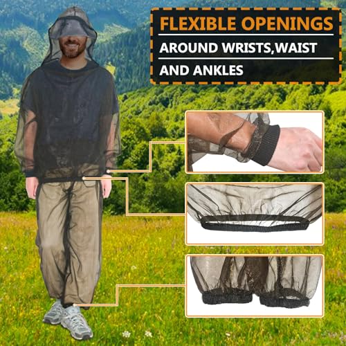 Mosquito Suit Net Bug Mesh Pants Jacket with Hood From Bugs Whole Body Proof Clothing for Outdoor Protection - size: S/M(160-175CM)