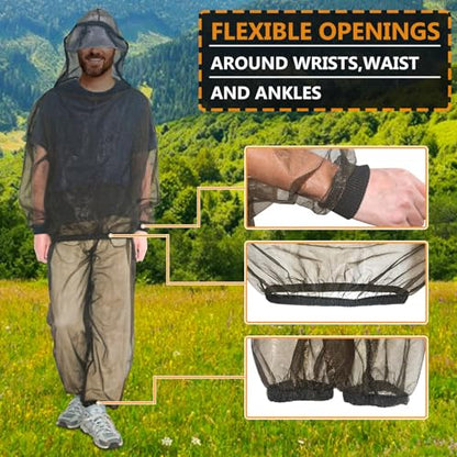 Mosquito Suit Net Bug Mesh Pants Jacket with Hood From Bugs Whole Body Proof Clothing for Outdoor Protection - size: XXL(170-180CM)