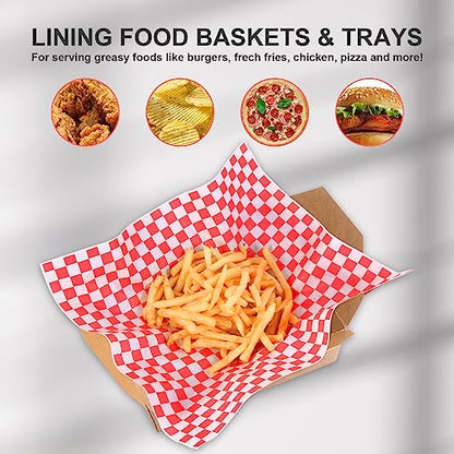 100pcs Deli Paper Sheets 12x12", Premium Food Basket Liners, Grease Resistant Wax Paper Sheets for Food, Classic Checkered Sandwich Wrapping Paper for Party, Festival and Outdoors, JIRNGLA - color: Red & White Checkered