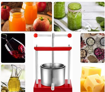 2L Manual Juice Press, Herb Fruit Cheese Press, Food Grade Stainless Steel Juicer Presser for Fruit Cider Wine Olive Oil