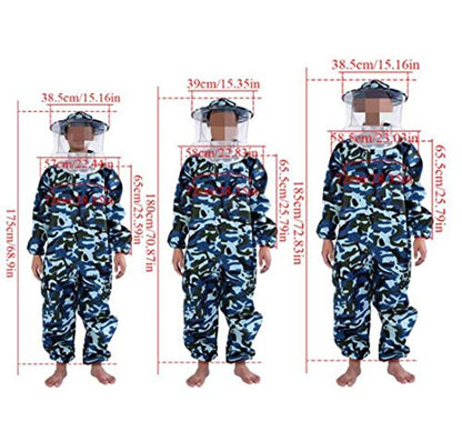Beekeeping Jumpsuit Suit Beekeeping Protective Equipment Bee Keeping Full Body Cloth with Veil Hood Total Protection for Professional & Beginner Beekeepers - color: Camouflage Blue, size: L