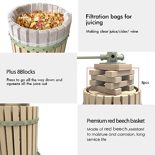 4.75 Gallon Green Fruit and Wine Press, Manual Cider Juice Maker with Solid Beech Wood Basket & Heavy-Duty Stand for Apples, Grapes, Berries - color: Green, size: 4.75 Gallon