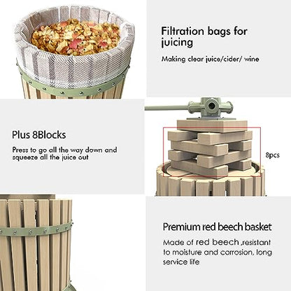 4.75 Gallon Green Fruit and Wine Press, Manual Cider Juice Maker with Solid Beech Wood Basket & Heavy-Duty Stand for Apples, Grapes, Berries - color: Green, size: 4.75 Gallon