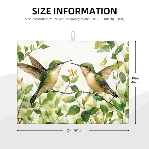 Green Hummingbird Dish Drying Mat for Kitchen Counter Microfiber Super Absorbent Non-Slip Dish Drying Pad for Countertops Dishes Utensils Stylish Quick-Dry Machine Washable 18x24 Inch - color: Green Plants Hummingbird