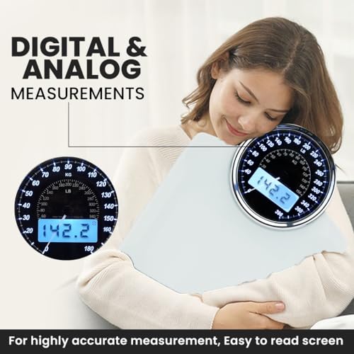 EILISON Highly Advance 2-in-1 Digital & Analog Weighing Scale for Body Weight-400lbs, 4 High Precison GX Sensor Accurate, Thick Tempered Glass, Extra Large Display (White) - color: White