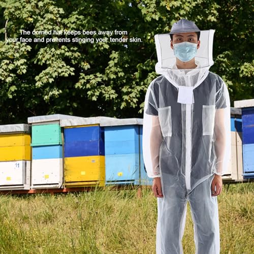 GLOGLOW Sting Proof Beekeeping Suit for Men Women Sting Proof Beekeeping Suit with Round Veil Hat Beekeeper Costume Ventilated Hood Bee Outfit for Backyard and Supplies (L)