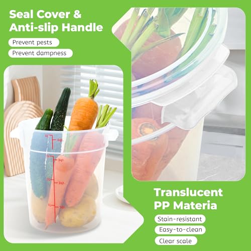 BIEAMA 4 Pack 4 Qt Round Food Storage Containers with Lids, Translucent PP | Include lids, labels, measuring cups and containers with capacity markings for food prep, pantry storage and dough proofing. - color: 4Qt Round-4 Pack
