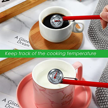 Xuhal 6 Pcs Stainless Steel Kitchen Thermometer with 5 Inch Long Stem 1 Inch Dial Thermometer Milk Frothing Food for Oven Probe Meat Grill BBQ Cooking Chocolate Water(Red) - color: Red