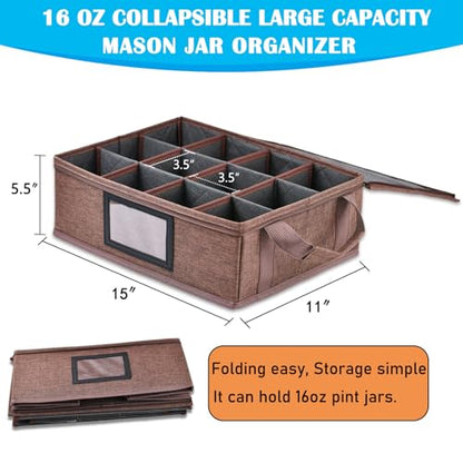 16 oz Mason Jar Storage Containers - Sturdy Canning Jar Storage Boxes Organizer, Foldable Carrier Bag with Handles and Dividers, Holds 12 Pint Mason Jars, Home Canning Supplies (Pint) - size: Pint