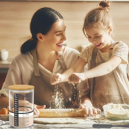 Mimoyalaso Sourdough Starter Jar Kit, 900ml Glass Jar with Scale Thermometer Paper, Temperature Resistant Sourdough Starter Container with Spatula, Cloth Cover & Lid for Sour Dough Bread Loaf