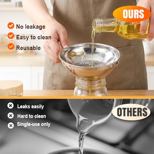 3-Piece Stainless Steel Canning Funnel Set with Strainer, Wide Mouth & Regular Jars Funnels, Food-Grade Kitchen Funnels for Transferring Jam, Spices, Beans, and Dry Goods (3pcs)