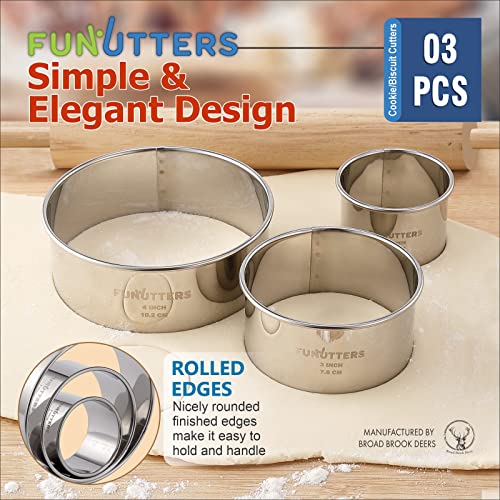 Cookie Cutter Set, 3 Pc Kit, Measuring 2'', 3'', and 4'', Round Metal Baking Rings for Pastry, Biscuits, and Dough Cutting, Heavy Duty and Reusable, Multiple Sizes - size: 2 3 4 Inch x 1.5 Inch