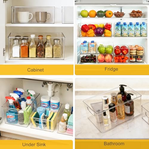 Hudgan 8 Pack Freezer Organizer Bins,Stackable,Clear Bins for Fridge,Pantry | Straight Side, 3 Sizes, 2 XL Storage Container, 3 Large Cabinet Organizer, 3 Medium Storage Drawer - size: 2XL+3L+3M