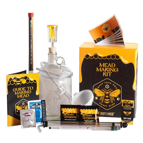 Craft A Brew - Deluxe Mead Making Kit - 1 Gallon Homebrew Starter Set with Backsweetening & Bottling Tools - DIY Mead Brewing Kit for Beginners - Just Add Honey - style: Mead Making Kit Deluxe
