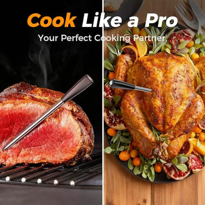 Smart Wireless Meat Thermometer, Digital Cooking Thermometer with Dual High-Accuracy Sensors, Ceramic Heat-Resistant Probe, Instant Read LCD & App Control for Kitchen,BBQ, Oven,Grill,Air Fryer, Black