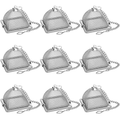 Zopeal 9 Pcs Tea Infuser Stainless Steel Strainer with Extended Chain Hook and Saucer Loose Leaf Steeper Fine Mesh Ball Tea Filter for Brew Spices Seasonings Fits Cup Mug Bottle (Pyramid) - style: Pyramid