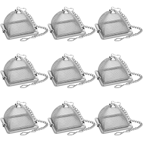 Zopeal 9 Pcs Tea Infuser Stainless Steel Strainer with Extended Chain Hook and Saucer Loose Leaf Steeper Fine Mesh Ball Tea Filter for Brew Spices Seasonings Fits Cup Mug Bottle (Pyramid) - style: Pyramid