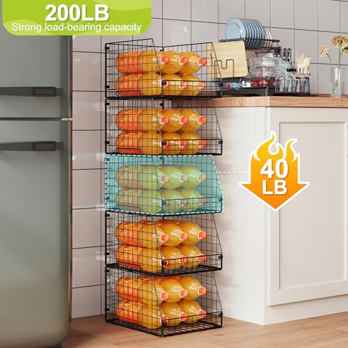 Jakyitvi 5 Pack XXL Stackable Wire Storage Basket, Extra Large Capacity Pantry Organizer and Storage, Muti-Purpose for Fruit Vegetable Basket & Toy Bin & Snack Organizer - size: 5 Pack