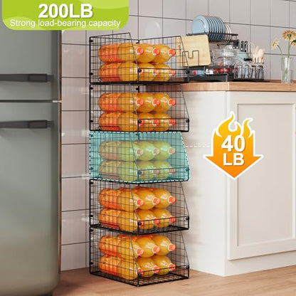 Jakyitvi 5 Pack XXL Stackable Wire Storage Basket, Extra Large Capacity Pantry Organizer and Storage, Muti-Purpose for Fruit Vegetable Basket & Toy Bin & Snack Organizer - size: 5 Pack