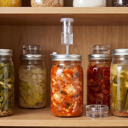 32oz Glass Fermentation Set Featuring Escape Mechanism and Adjustable Seal for Homemade Preserves Cabbage and Fermented Tea Kimchi Making Container