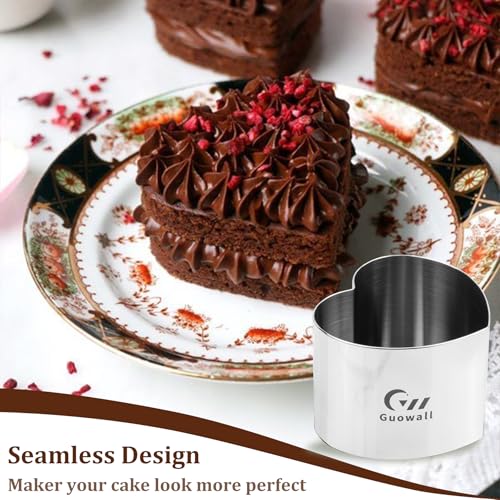 2pcs Seamless Cake Ring Heart Shaped Mousse Baking Mould Stainless Steel Food Mold Including 2 heart-shape rings, 1 Pusher and 1 Lifter - size: heart-shape (2-ring-set)